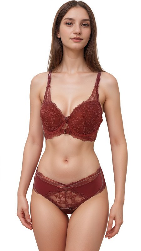 Soft & Comfortable Women's Full Coverage Innerwear Set ? Seamless Daily Wear Lingerie with Matching Top and Bottom - Pink