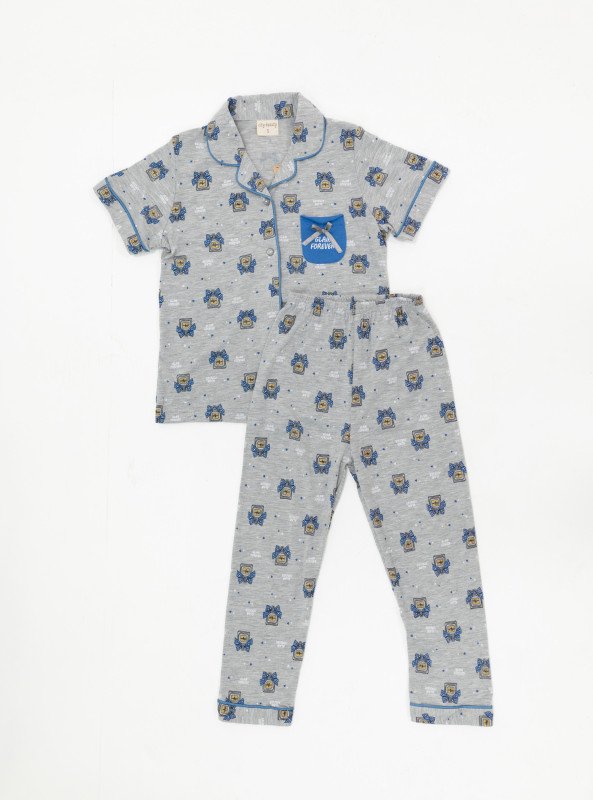 Girls' Printed Short Sleeve Pajama Set – Glam Forever Style - Gray