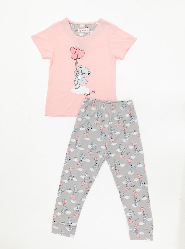 "I Love You Bear" Girls’ Pajama Set - Pink