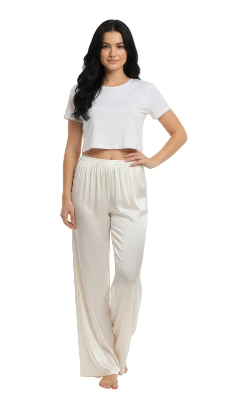 Women's High-Waisted Relaxed Fit Wide-Leg Cropped Pants - White