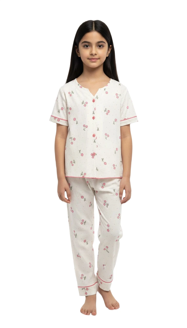 F816776 Girls' Cherry Print Pajama Set - Pink