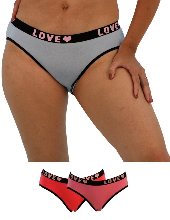 JOANNA Women's Love Two Tone Design Bikini 3-Pack Panties, Multicolor - Gray