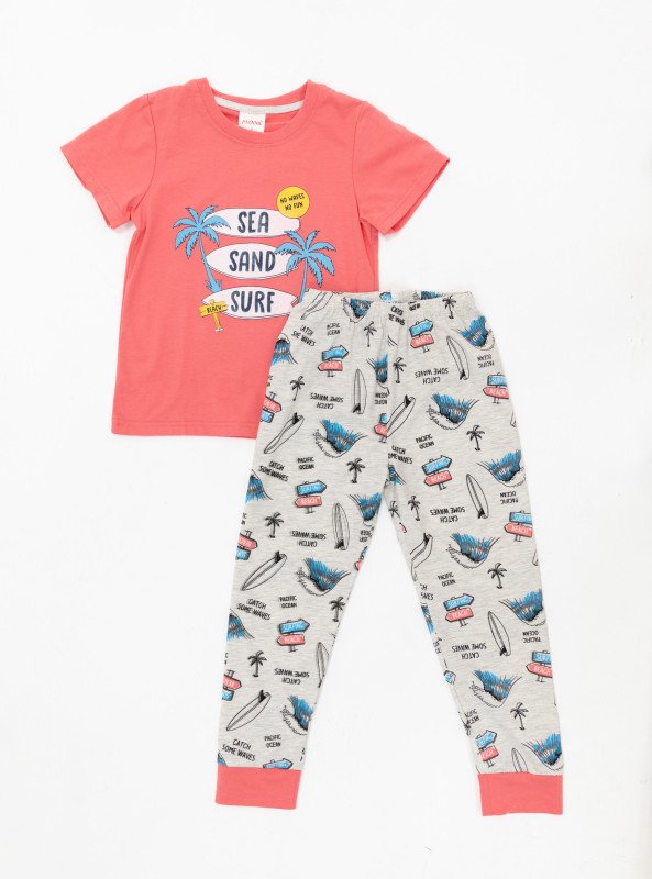 Boys' Beach Vibes Pajama Set – Surf Graphic Tee & Printed Pants - Pink