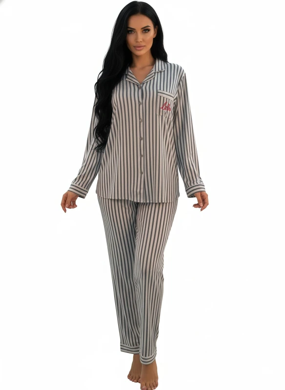 Women Elegant Vertical Stripe Pajamas - LightBlue