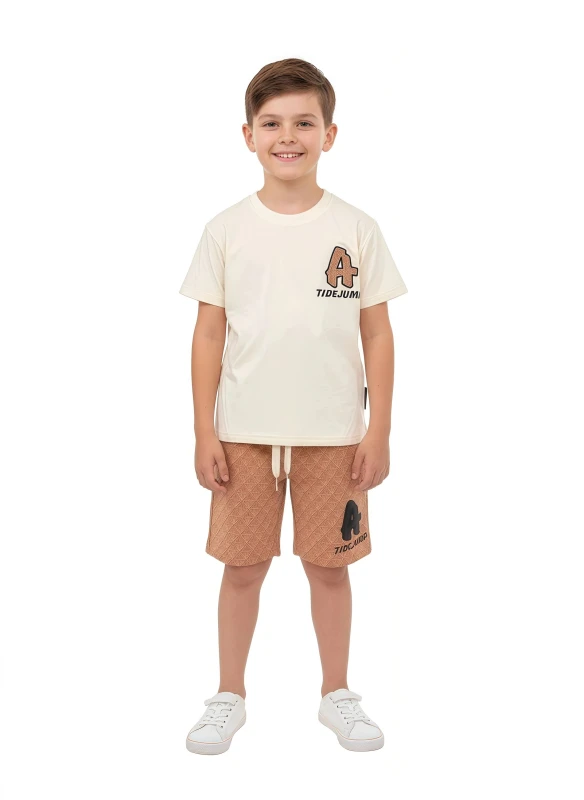 Boy's "TIDEJUMP" Graphic Tee & Patterned Shorts Set - White