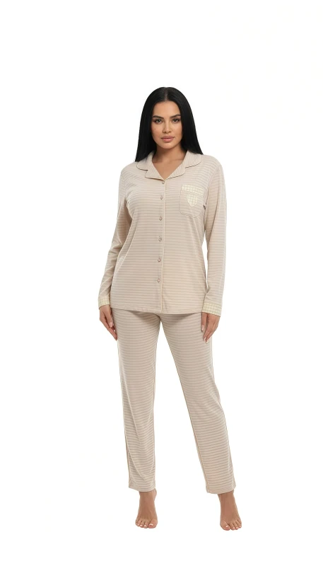 Women's Heart Pocket Loungewear Pajama - Beige