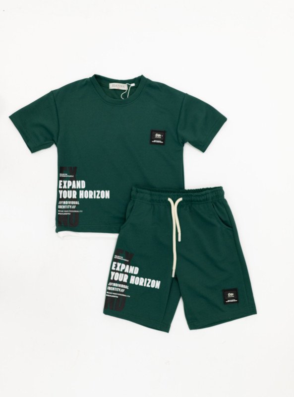 Boys' Expand Your Horizon Cotton Summer Set (Green & White) - Green