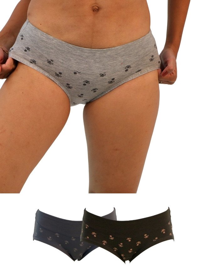 Women's Floral Design Mid Rise 3-Pack Panties, Multicolor - Gray