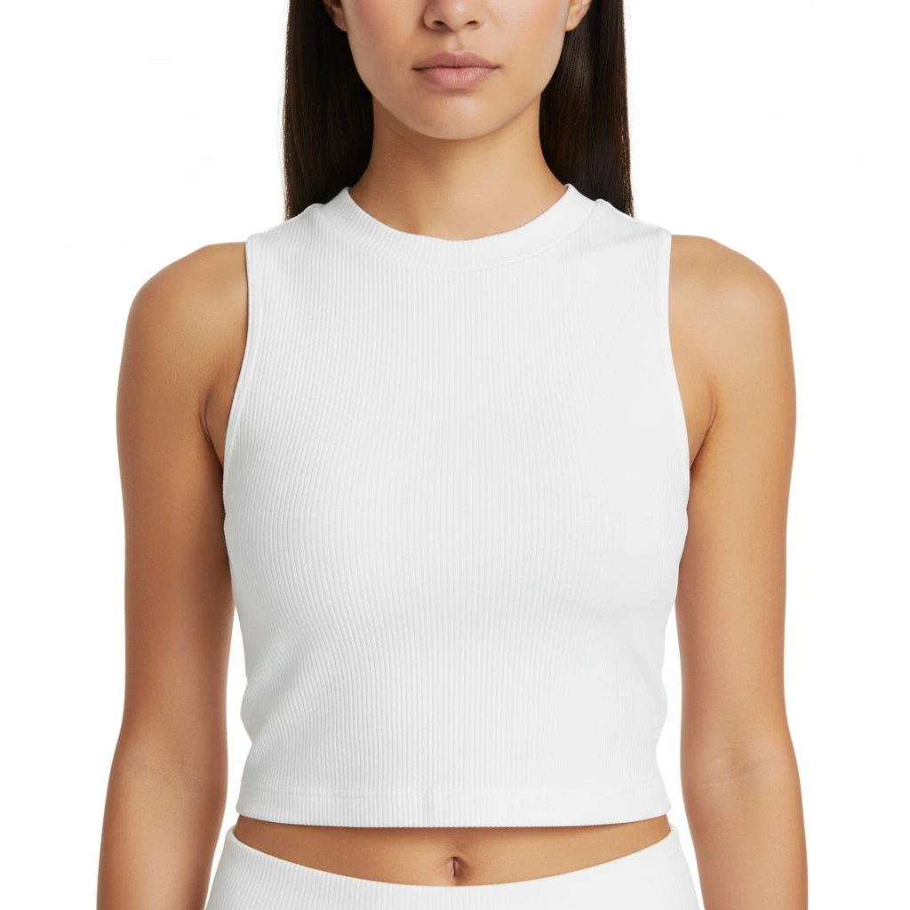 A2650753 JOANNA Women's Ribbed Crop Tank Top - Sleeveless High Crew Neck Stretch Ribbed Knit Crop Top, Slim Fit Casual Everyday Athletic Vest Shirt, Black - White