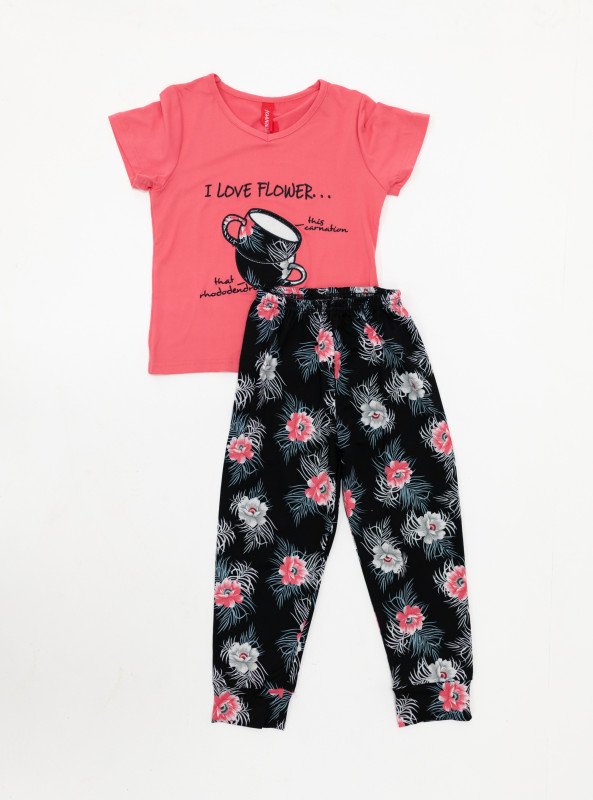 Floral Tea Cup Pajama Set - Pink