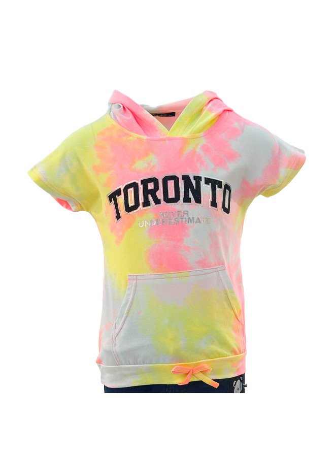 Girl's Toronto Never Underestimate Print Lowered Pocket Hoodie Short Sleeve T-Shirt - Yellow