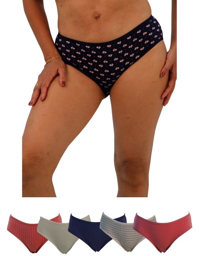 Women's Multiple Design Mid Rise 6-Pack Panties, Multicolor - DarkBlue