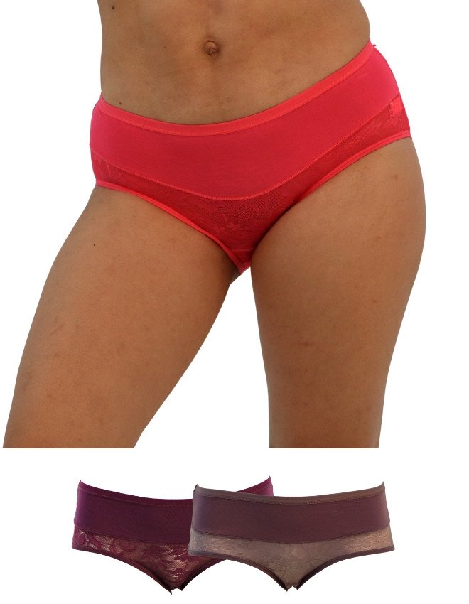 JOANNA Women's Floral Design Mid Rise 3-Pack Panties, Multicolor - Red