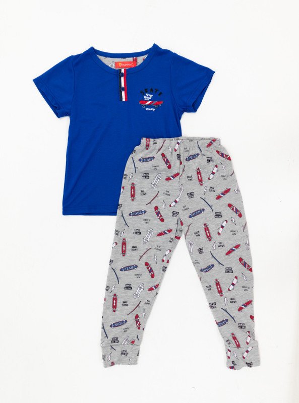 Boys' Skate Print Pajama Set – Short Sleeve Top & Printed Pants - Blue