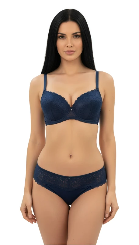 Women's Everyday Comfortable Bra & Panty Set Seamless, Breathable, and Lightweight Lingerie for Daily Wear Full Coverage Bra for Women - Navy