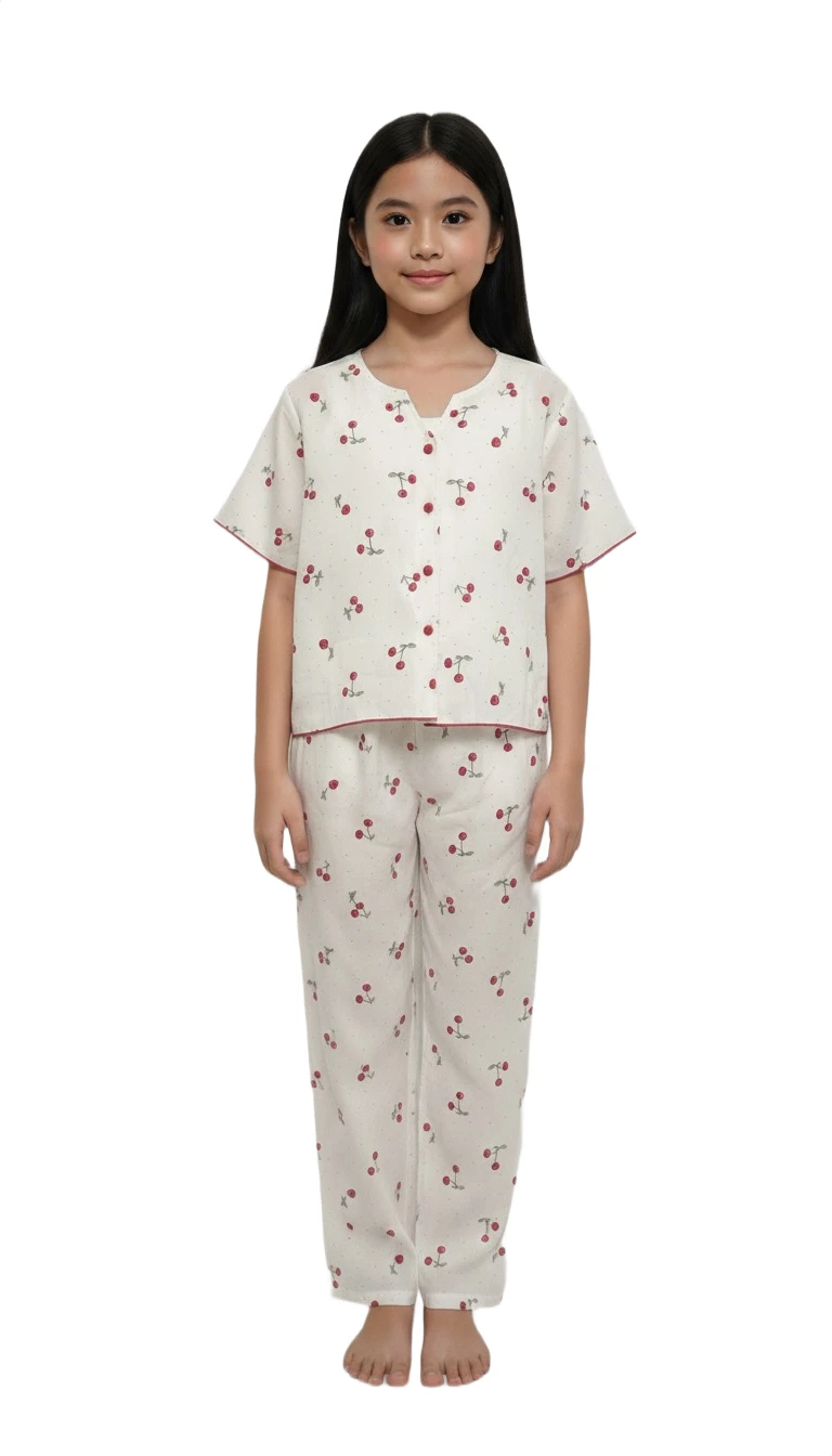 Cozy Cherry Blossom Pajamas for Girls - White