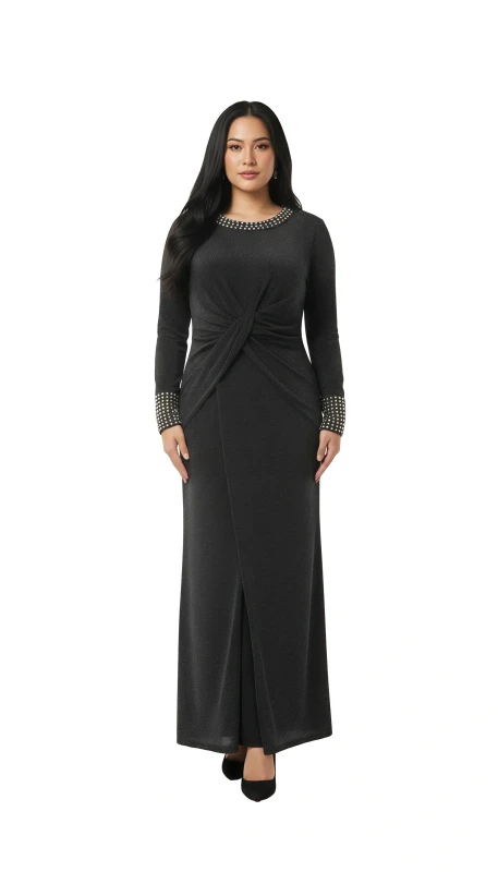 Women's Crystal Embellished Maxi Dress - Gray