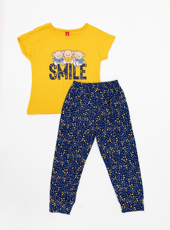 “Teddy Smile” Girls Pajama Set - Yellow