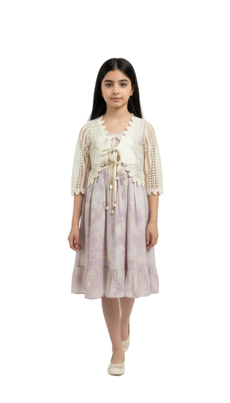 Girls Summer Sky Dress & Crochet Cover-Up - Pink