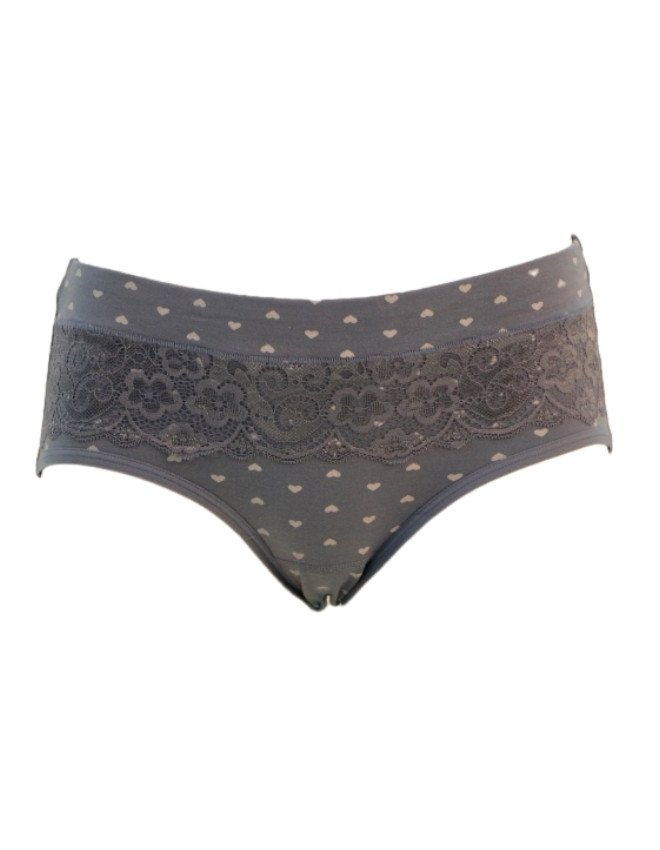 Women's Heart & Lace Front Design Mid Rise 3-Pack Panties, Multicolor - Gray