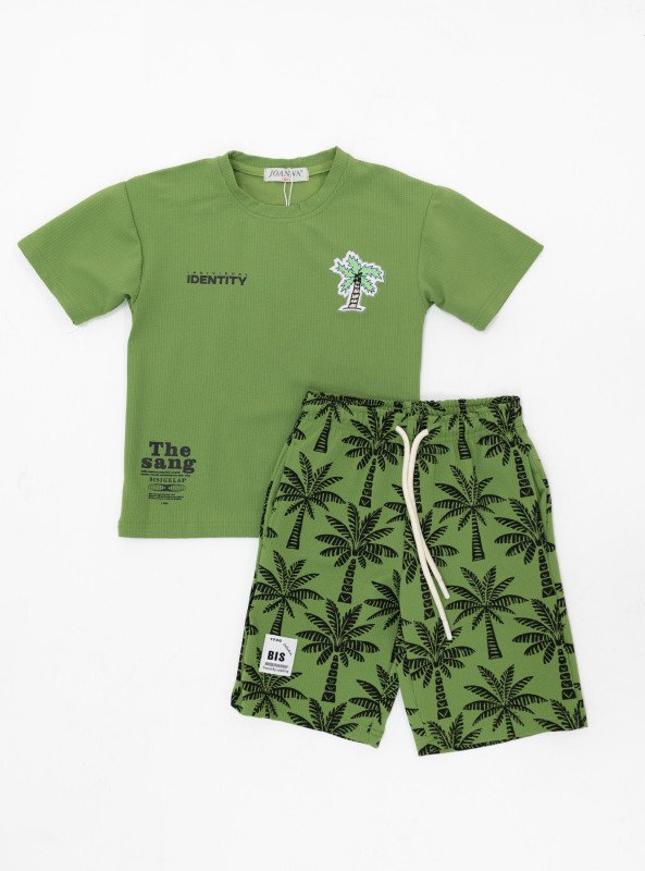 Boys' Palm Tree Print Summer Set – Cotton Comfort Two-Piece - Green