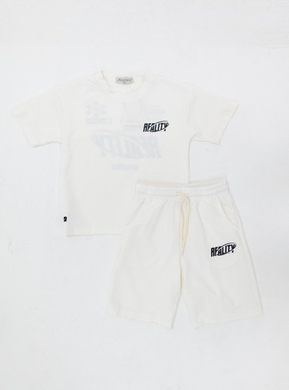 Boys’ “REALITY” Minimalist Summer Set – T-Shirt & Shorts - White