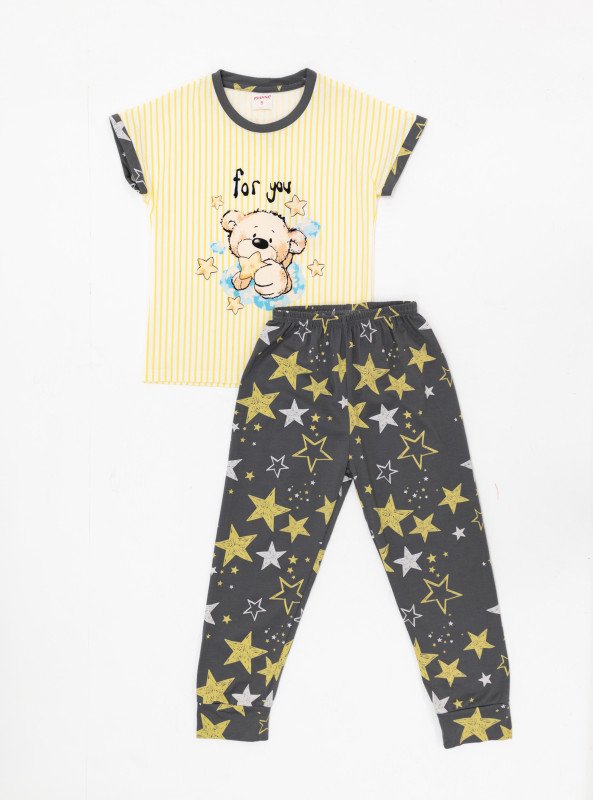 Girls' Starry Bear Pajama Set – "For You" Edition - Yellow