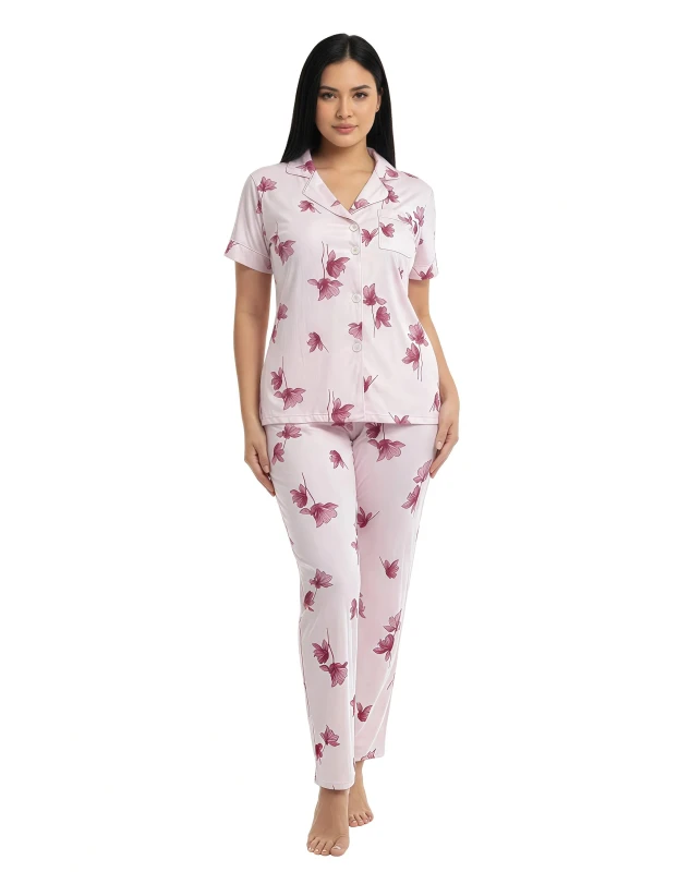 219365 Ladies  Floral Pajama Set - Pink
