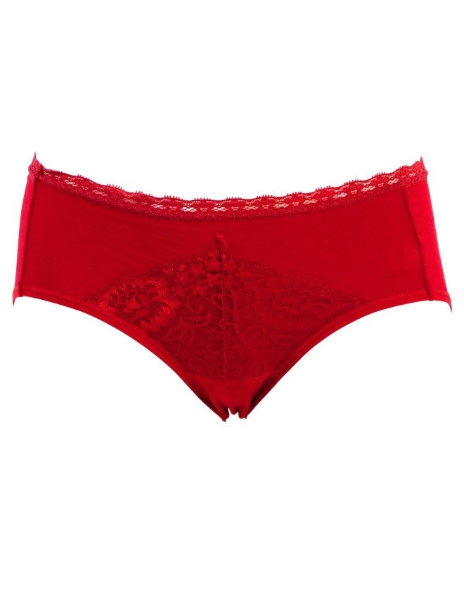 JOANNA Women's Lace Waist Design Mid Rise 3-Pack Panties, Multicolor - Red
