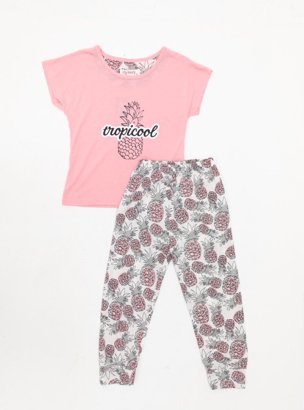 Girls “Tropicool” Pineapple Pajama Set - Pink