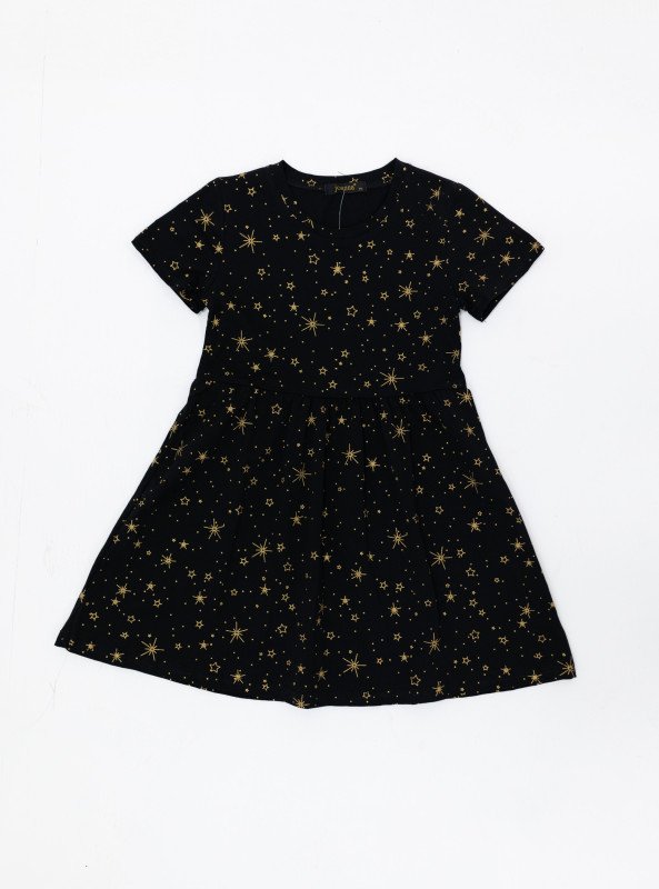 Girls’ Starry Night Printed Cotton Dress - Black