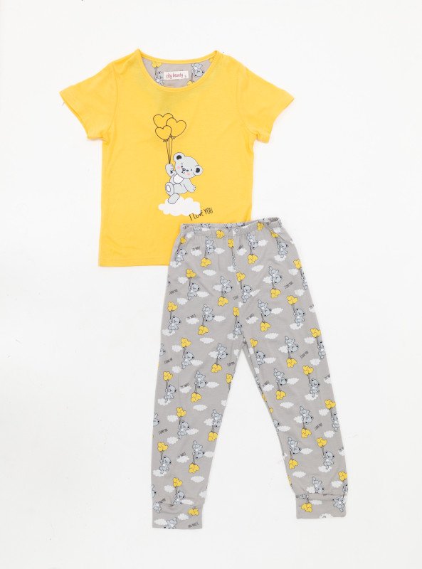 "I Love You Bear" Girls’ Pajama Set - Yellow