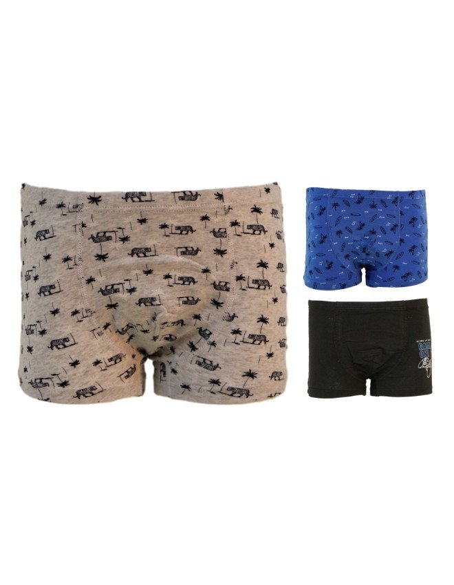 Boys Multiple Design Boyshort 3-Pack Underwear, Multicolor - Gray