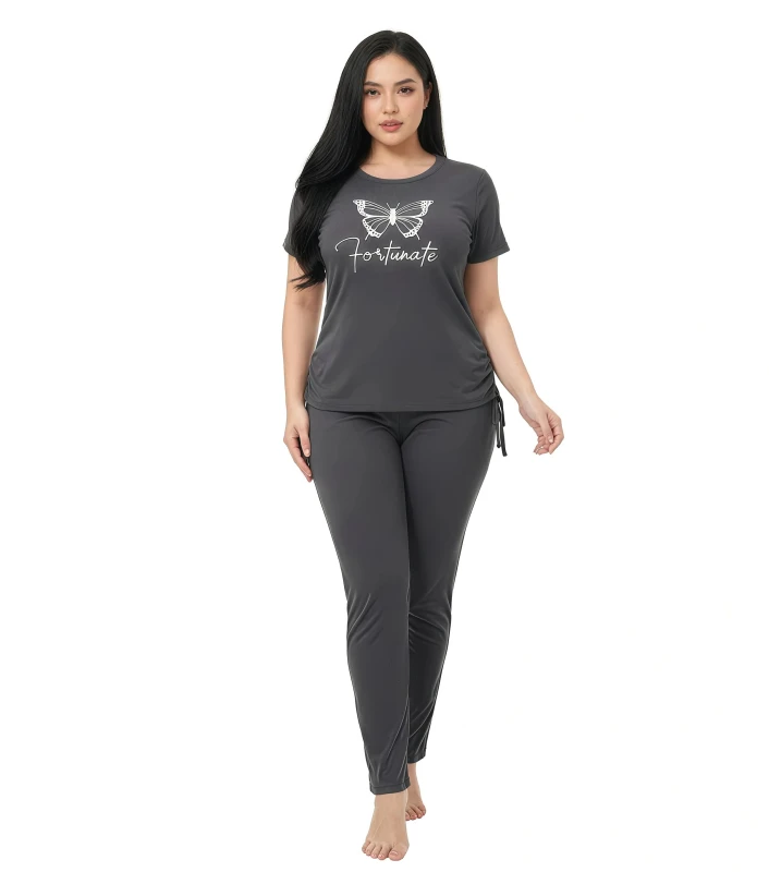 281916T Ladies' Butterfly Side-Tie Pajamas - Gray