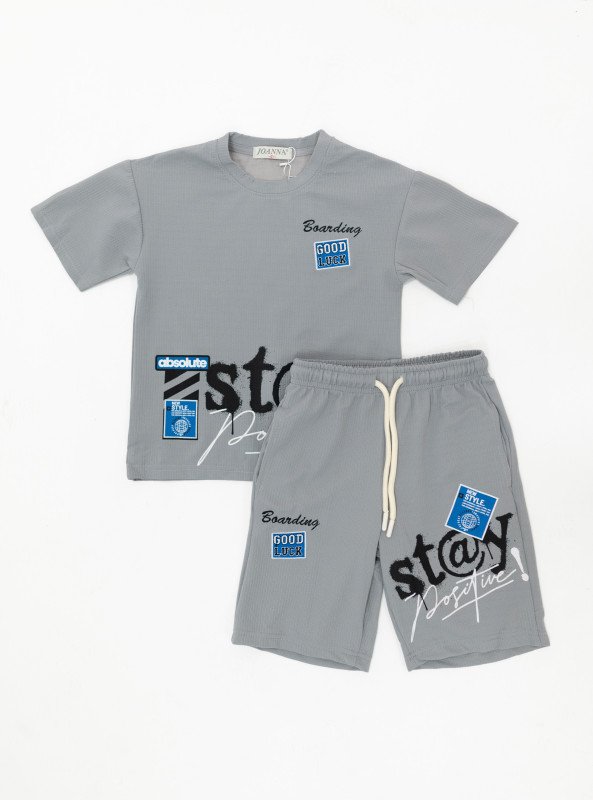 Boys’ “Stay Positive” Graphic Set – T-Shirt & Shorts - Gray