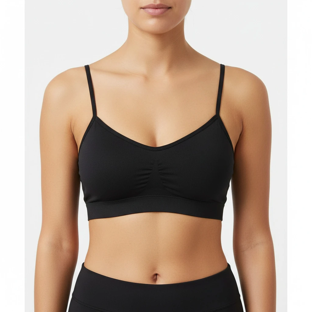 A2111418 Women's Wireless Seamless Bralette – Lightweight Everyday Comfort Cami Bra with Ruched Center Detail, Beige - Black