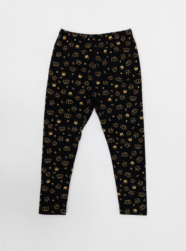 Girls’ Cotton Leggings – Tropical & Royal Black Print Collection - Black