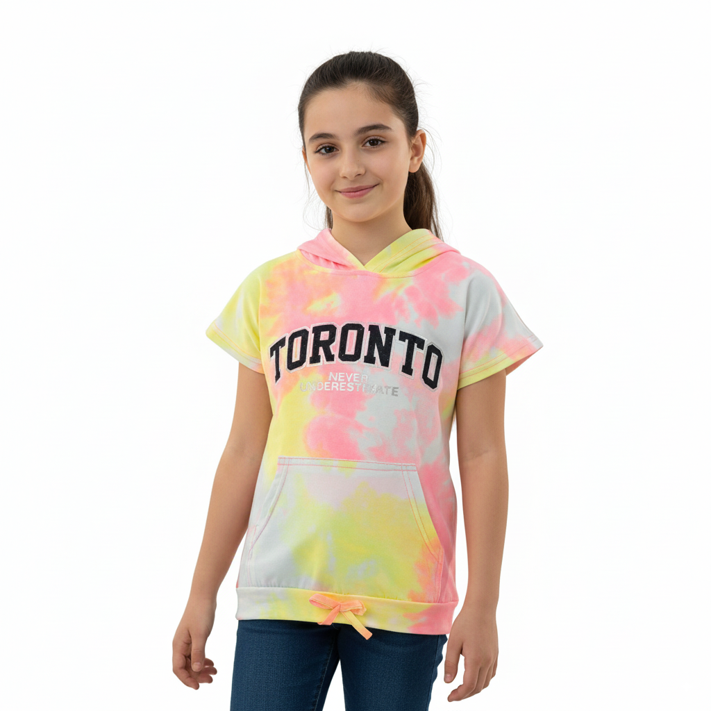 Girl's Toronto Never Underestimate Print Lowered Pocket Hoodie Short Sleeve T-Shirt - Yellow
