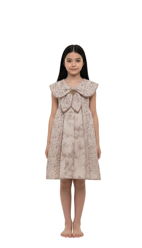 Girl's Blossom Collar A-Line Dress - Beige