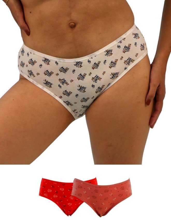 Women's Floral & Heart Design Mid Rise 3-Pack Panties, Multicolor - White