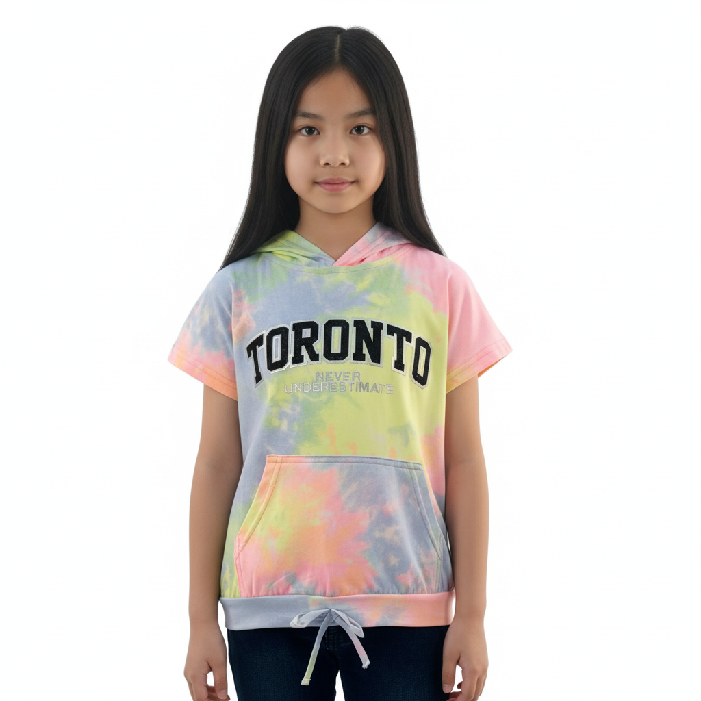 Girl's Toronto Never Underestimate Print Lowered Pocket Hoodie Short Sleeve T-Shirt - Pink