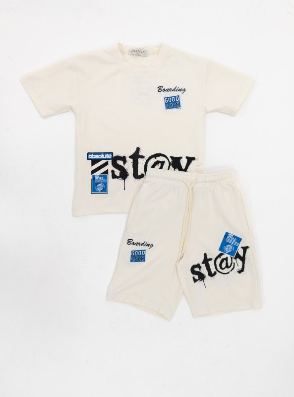 Boys’ “Stay Positive” Graphic Set – T-Shirt & Shorts - White