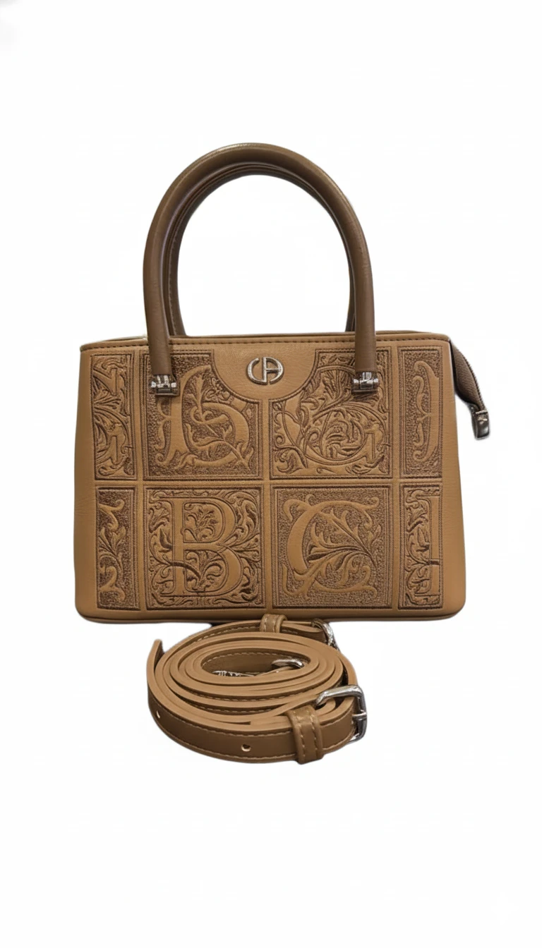 Botanical Embossed Satchel - LightBrown