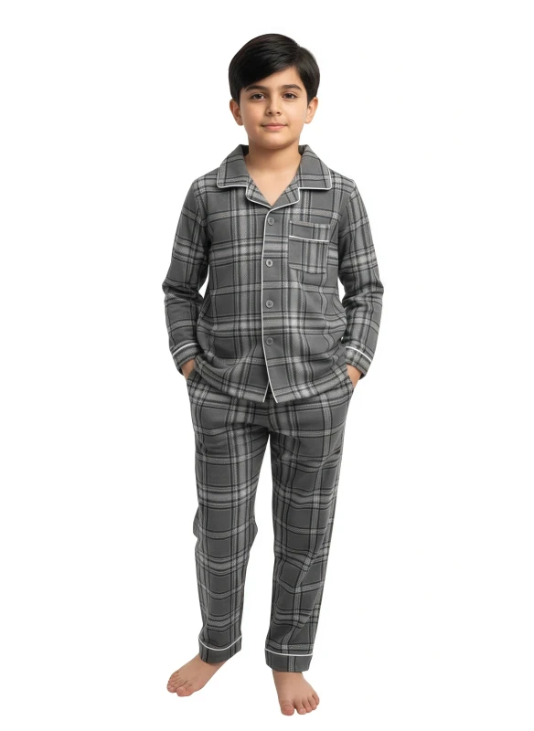 Boy's Plaid Flannel Pajama Set - Gray