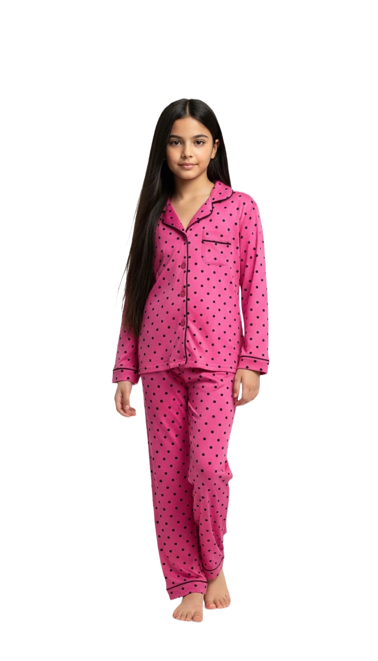 F881412T Long Sleeve Polka Dot Pajama Set - DeepPink