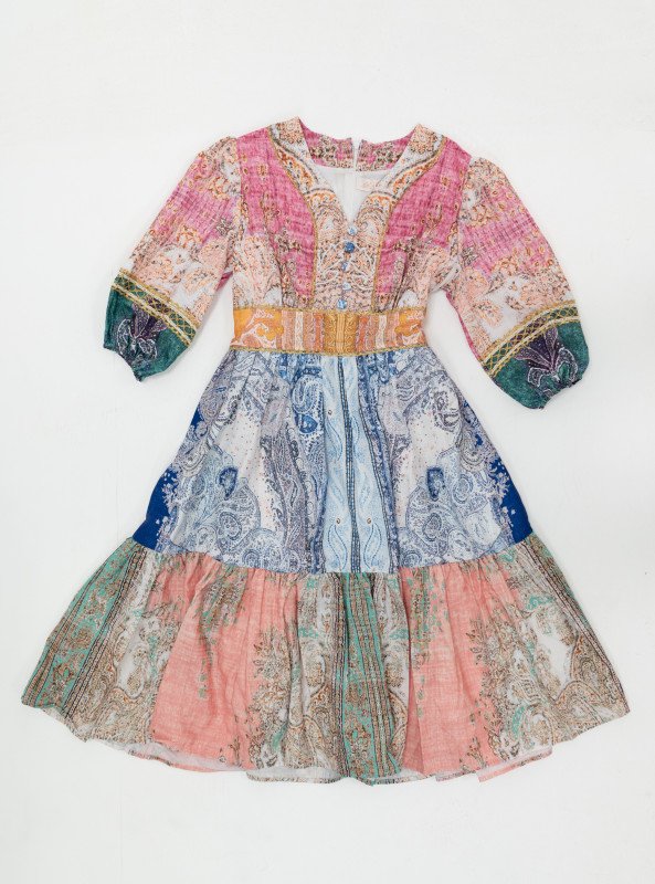 Girls’ Boho Patchwork Print Midi Dress - Pink