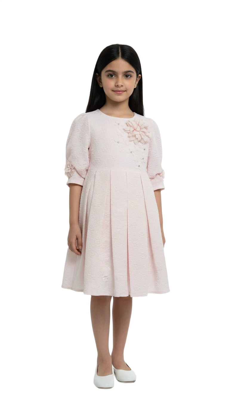 Elegant Pleated Flower Dress - LightPink