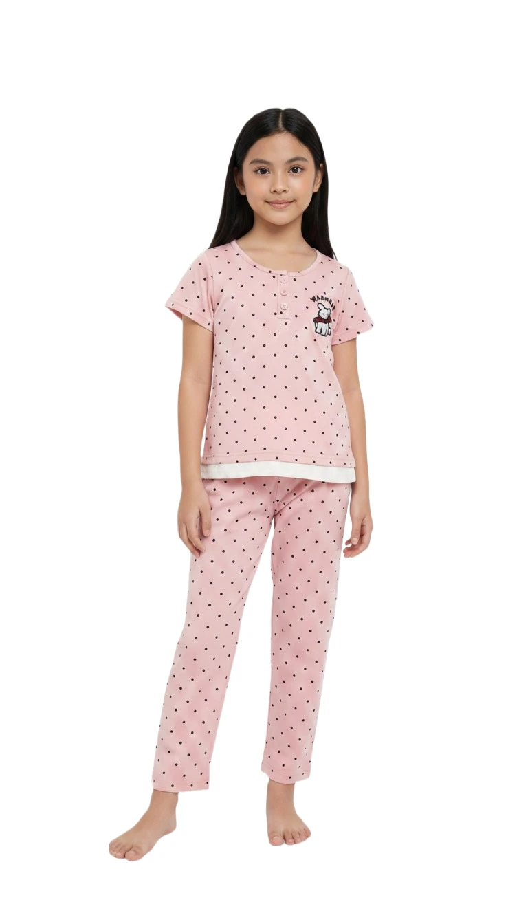 Girls' Pink Polka Dot & Character Pajama Set - Pink
