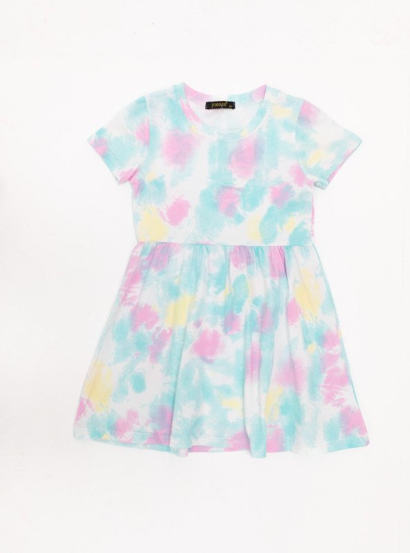 Girls' Tie-Dye Cotton Mini Dress - Turquoise