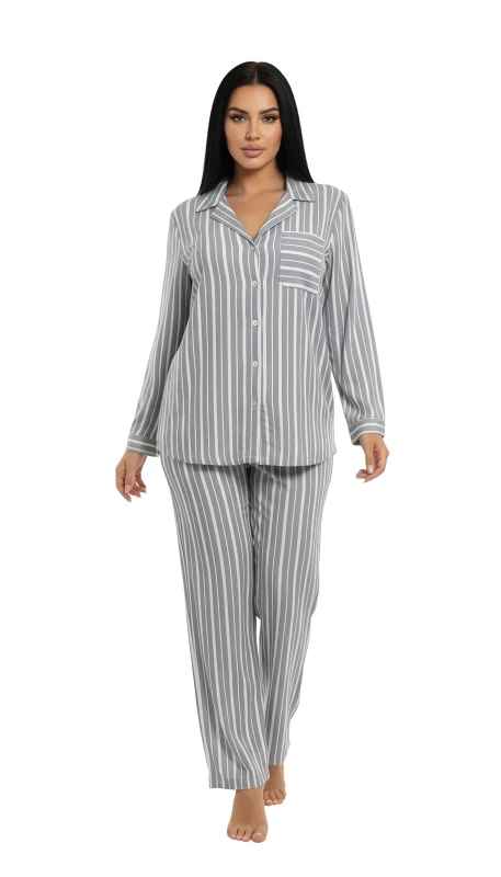 Women's Striped Pajama Set - LightSlateGray